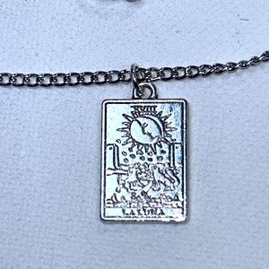 Handmade  “The Moon” Tarot Card Pendant On Stainless Steel Curb Chain Celtic